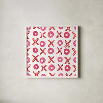 Valentine Chic Pattern II by Farida Zaman. Shown in a crisp white glass frame for a clean and minimalist style. Available as an archival giclee rolled canvas, fine art paper, or poster print. SKU 39748a.