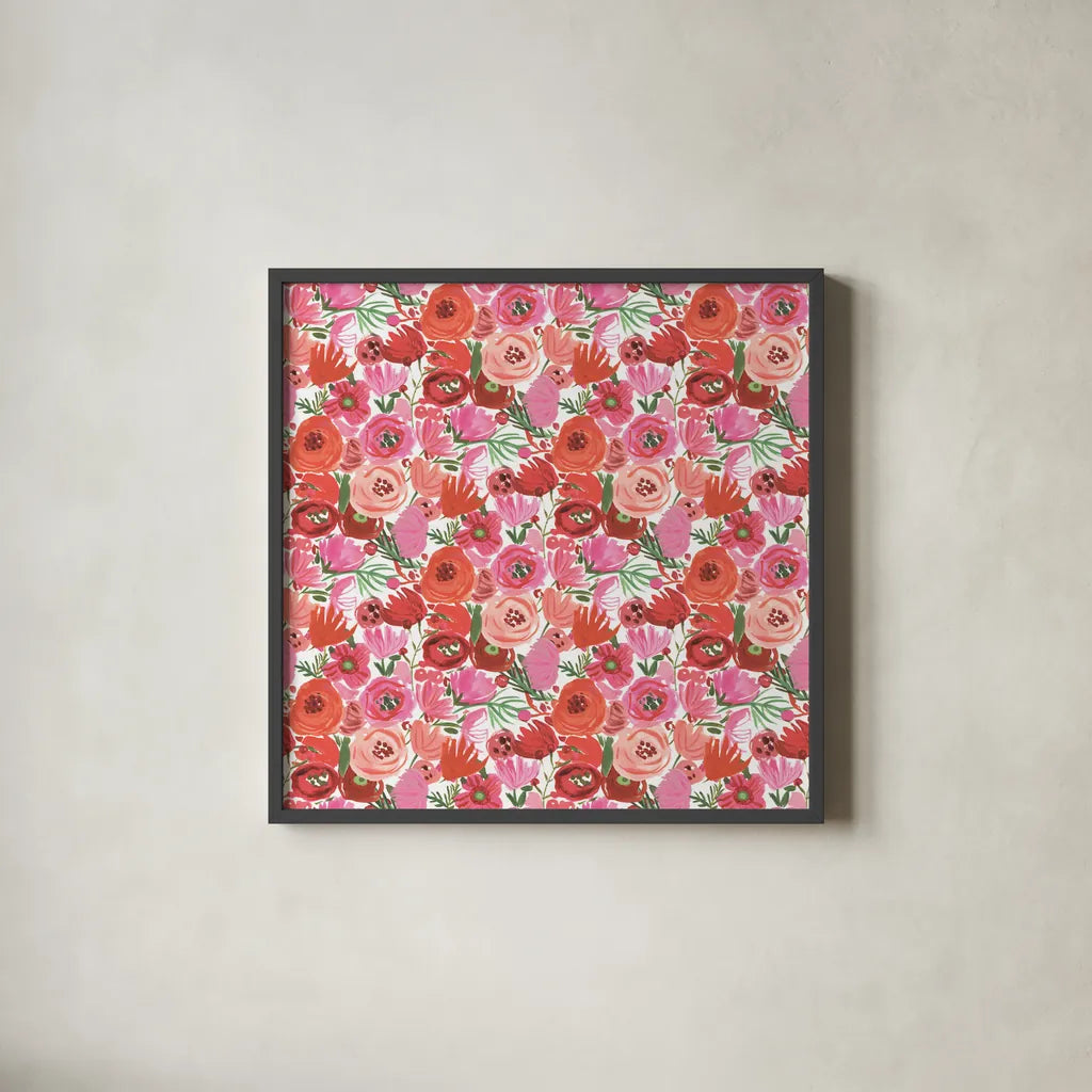 Valentine Chic Pattern IV by Farida Zaman. Shown in a sleek black glass frame for a contemporary gallery look. Available as an archival giclee rolled canvas, fine art paper, or poster print. SKU 39750a.