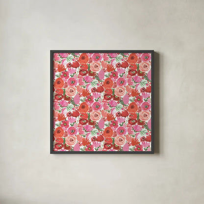 Valentine Chic Pattern IV by Farida Zaman. Shown in a sleek black glass frame for a contemporary gallery look. Available as an archival giclee rolled canvas, fine art paper, or poster print. SKU 39750a.