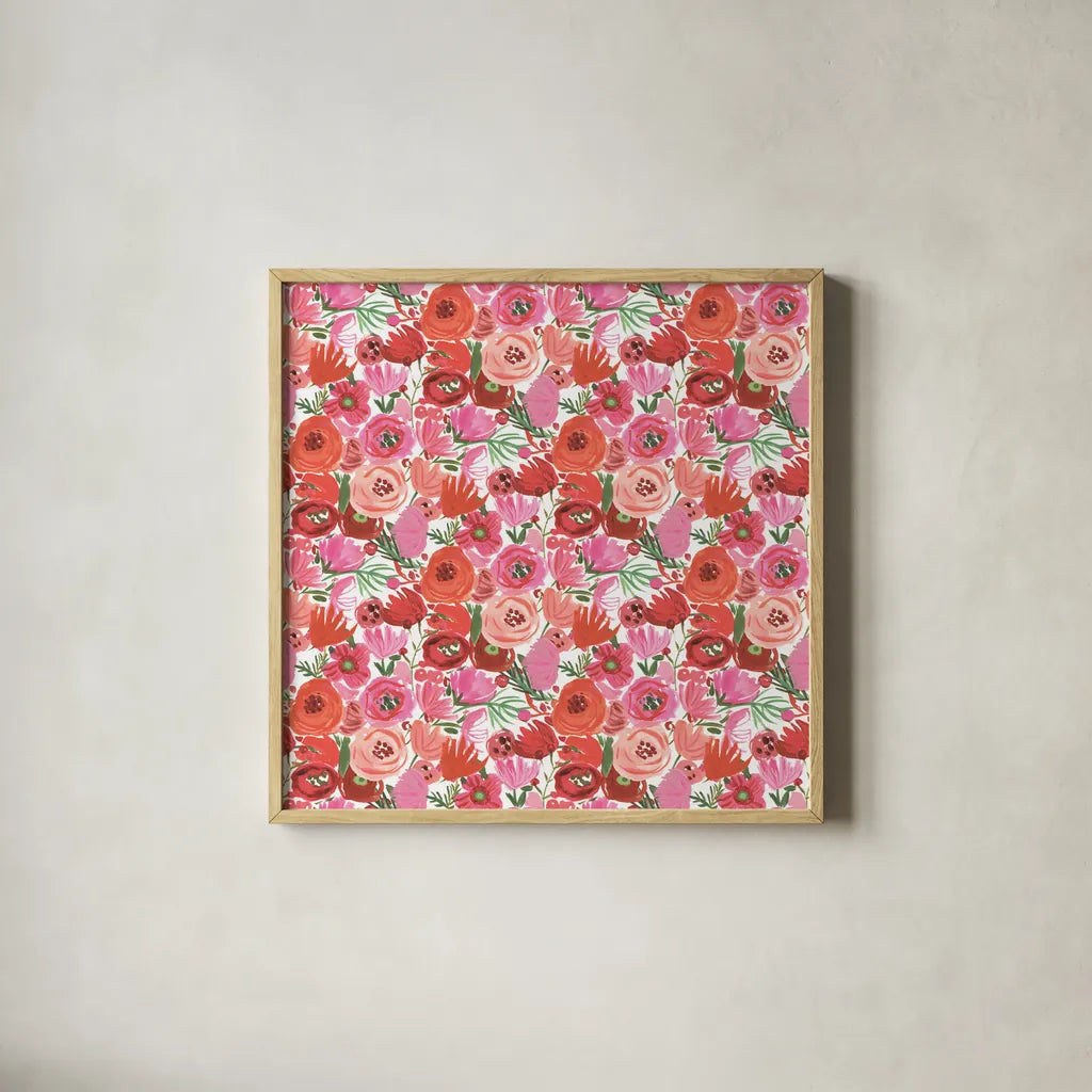 Valentine Chic Pattern IV by Farida Zaman. Shown in a natural wood glass frame for a timeless modern aesthetic. Available as an archival giclee rolled canvas, fine art paper, or poster print. SKU 39750a.