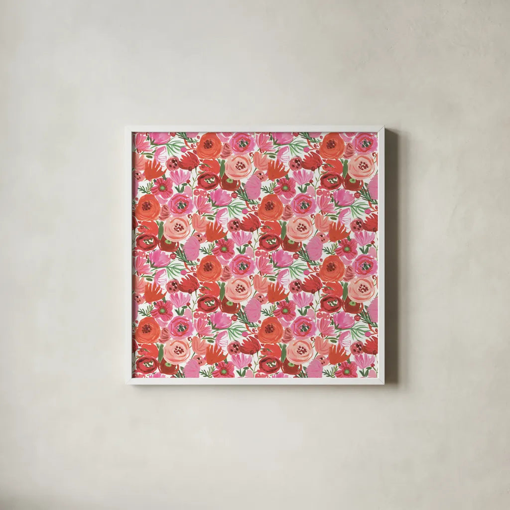 Valentine Chic Pattern IV by Farida Zaman. Shown in a crisp white glass frame for a clean and minimalist style. Available as an archival giclee rolled canvas, fine art paper, or poster print. SKU 39750a.