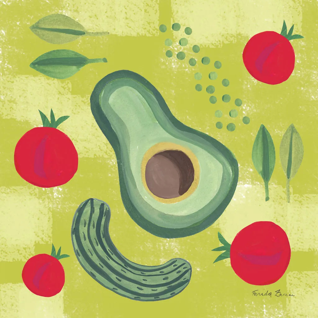 Veggie Time II by Farida Zaman. SKU 33262a. Archival Giclee Fine art print for wall decor.