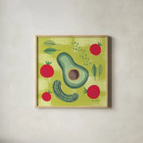 Veggie Time II by Farida Zaman. Shown in a natural wood glass frame for a timeless modern aesthetic. Available as an archival giclee rolled canvas, fine art paper, or poster print. SKU 33262a.