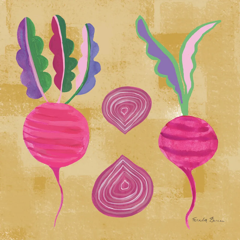 Veggie Time IV by Farida Zaman. SKU 33264a. Archival Giclee Fine art print for wall decor.