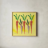 Veggie Time V by Farida Zaman. Shown in a natural wood glass frame for a timeless modern aesthetic. Available as an archival giclee rolled canvas, fine art paper, or poster print. SKU 33265a.