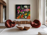 Vintage Floral I by Farida Zaman. Shown as extra-large giant wall art in a modern living room. Available as an archival giclee rolled canvas, fine art paper, or poster print. SKU 42505a.