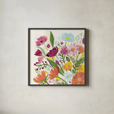 Vintage Floral I v2 by Farida Zaman. Shown in a sleek black glass frame for a contemporary gallery look. Available as an archival giclee rolled canvas, fine art paper, or poster print. SKU 42908a.