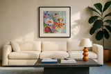 Vintage Floral II by Farida Zaman. Displayed in a glass frame with matte in a clean modern living room. Available as an archival giclee rolled canvas, fine art paper, or poster print. SKU 42506a.