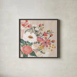 Vintage Floral II Modern by Farida Zaman. Shown in a sleek black glass frame for a contemporary gallery look. Available as an archival giclee rolled canvas, fine art paper, or poster print. SKU 52774a.
