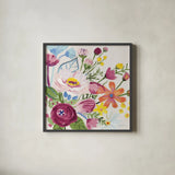 Vintage Floral II v2 Crop by Farida Zaman. Shown in a sleek black glass frame for a contemporary gallery look. Available as an archival giclee rolled canvas, fine art paper, or poster print. SKU 54806a.