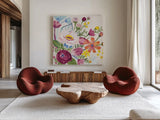 Vintage Floral II v2 Crop by Farida Zaman. Shown as extra-large giant wall art in a modern living room. Available as an archival giclee rolled canvas, fine art paper, or poster print. SKU 54806a.