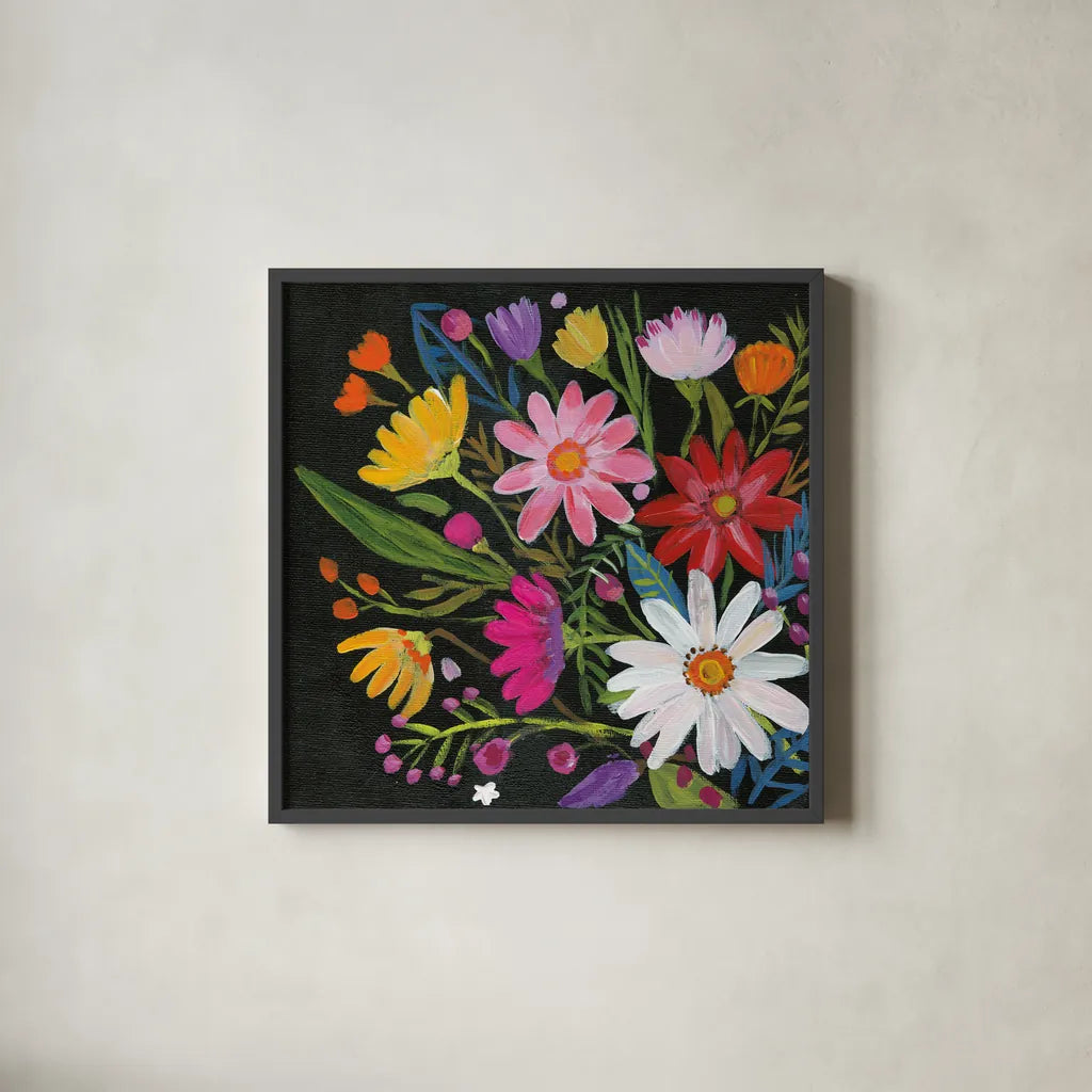 Vintage Floral III by Farida Zaman. Shown in a sleek black glass frame for a contemporary gallery look. Available as an archival giclee rolled canvas, fine art paper, or poster print. SKU 42507a.