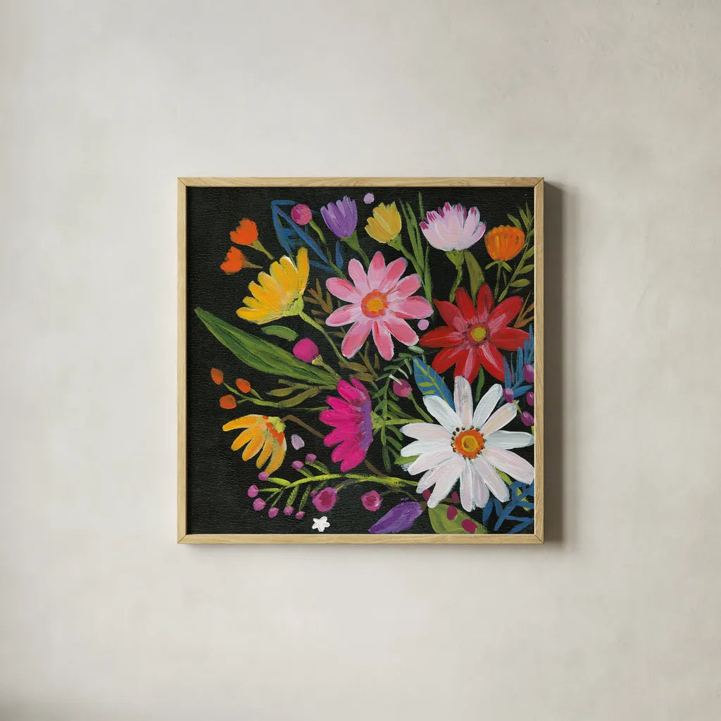 Vintage Floral III by Farida Zaman. Shown in a natural wood glass frame for a timeless modern aesthetic. Available as an archival giclee rolled canvas, fine art paper, or poster print. SKU 42507a.