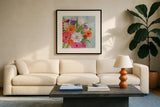 Vintage Floral IV by Farida Zaman. Displayed in a glass frame with matte in a clean modern living room. Available as an archival giclee rolled canvas, fine art paper, or poster print. SKU 42508a.