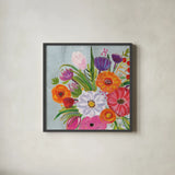 Vintage Floral IV Flipped by Farida Zaman. Shown in a sleek black glass frame for a contemporary gallery look. Available as an archival giclee rolled canvas, fine art paper, or poster print. SKU 42962a.