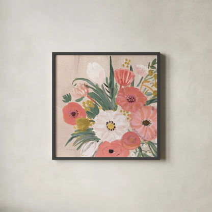 Vintage Floral IV Flipped Modern by Farida Zaman. Shown in a sleek black glass frame for a contemporary gallery look. Available as an archival giclee rolled canvas, fine art paper, or poster print. SKU 52775a.