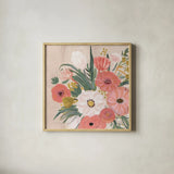 Vintage Floral IV Flipped Modern by Farida Zaman. Shown in a natural wood glass frame for a timeless modern aesthetic. Available as an archival giclee rolled canvas, fine art paper, or poster print. SKU 52775a.