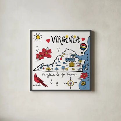Virginia by Farida Zaman. Shown in a sleek black glass frame for a contemporary gallery look. Available as an archival giclee rolled canvas, fine art paper, or poster print. SKU 87832a.