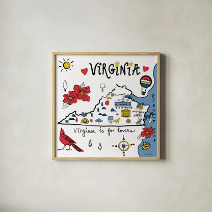 Virginia by Farida Zaman. Shown in a natural wood glass frame for a timeless modern aesthetic. Available as an archival giclee rolled canvas, fine art paper, or poster print. SKU 87832a.