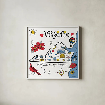 Virginia by Farida Zaman. Shown in a crisp white glass frame for a clean and minimalist style. Available as an archival giclee rolled canvas, fine art paper, or poster print. SKU 87832a.