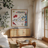 Virginia by Farida Zaman. Shown in a natural wood frame in a cozy modern living room. Available as an archival giclee rolled canvas, fine art paper, or poster print. SKU 87832a.