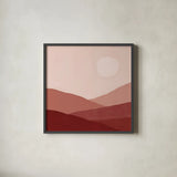 Warm Desert Landscape I by Farida Zaman. Shown in a sleek black glass frame for a contemporary gallery look. Available as an archival giclee rolled canvas, fine art paper, or poster print. SKU 74761a.