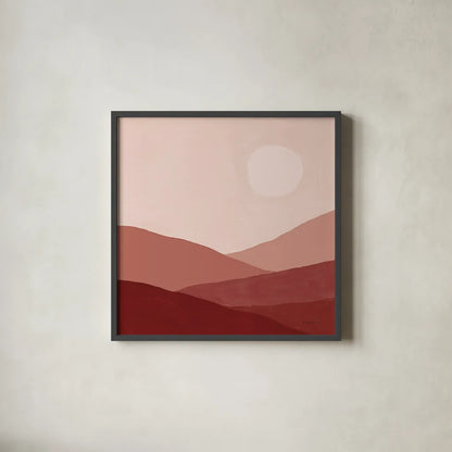 Warm Desert Landscape I by Farida Zaman. Shown in a sleek black glass frame for a contemporary gallery look. Available as an archival giclee rolled canvas, fine art paper, or poster print. SKU 74761a.