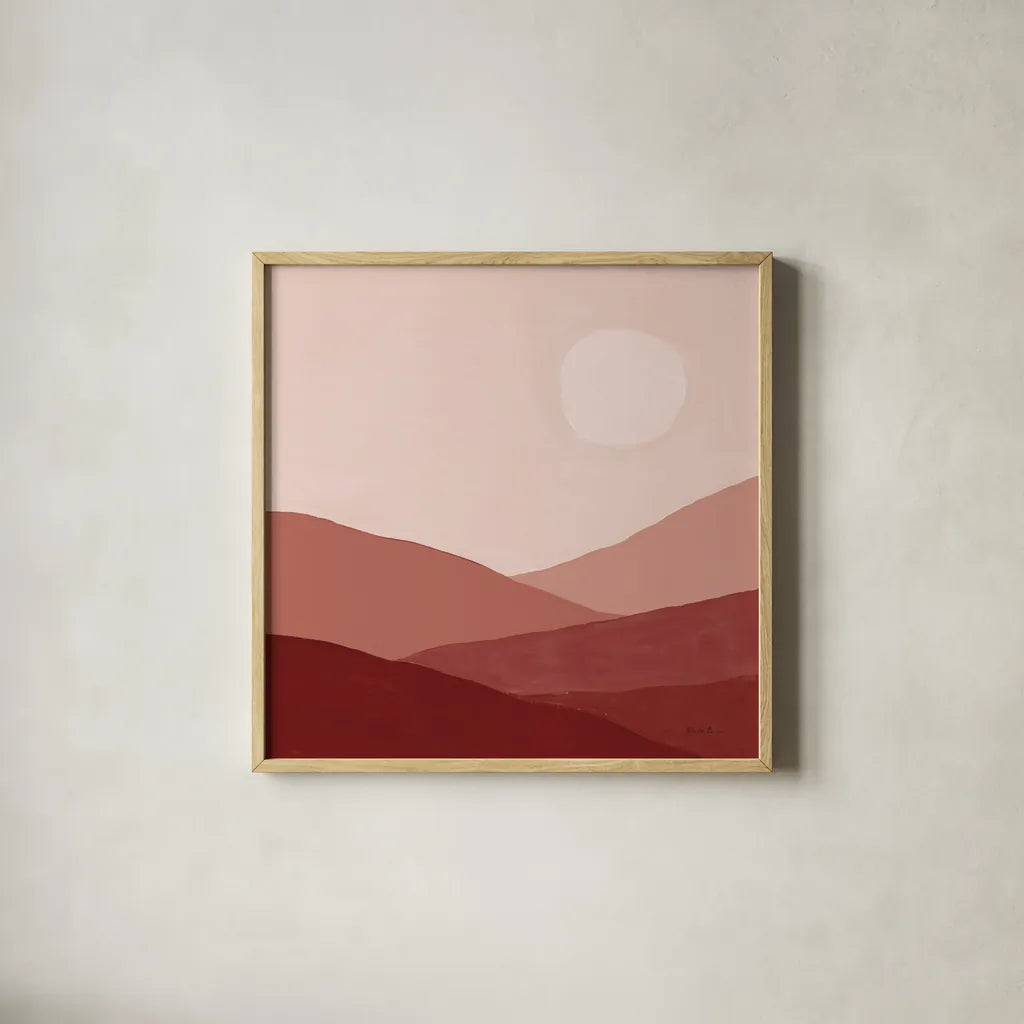 Warm Desert Landscape I by Farida Zaman. Shown in a natural wood glass frame for a timeless modern aesthetic. Available as an archival giclee rolled canvas, fine art paper, or poster print. SKU 74761a.