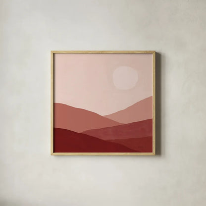 Warm Desert Landscape I by Farida Zaman. Shown in a natural wood glass frame for a timeless modern aesthetic. Available as an archival giclee rolled canvas, fine art paper, or poster print. SKU 74761a.