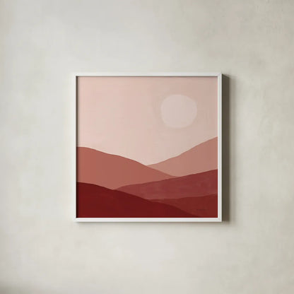 Warm Desert Landscape I by Farida Zaman. Shown in a crisp white glass frame for a clean and minimalist style. Available as an archival giclee rolled canvas, fine art paper, or poster print. SKU 74761a.