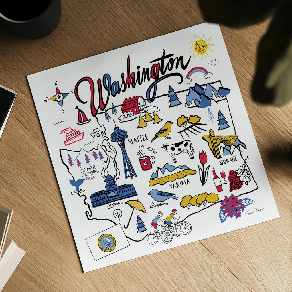 Washington by Farida Zaman. Shown as a detailed flat fine art print, highlighting archival giclee quality. Available as an archival giclee rolled canvas, fine art paper, or poster print. SKU 68460a.