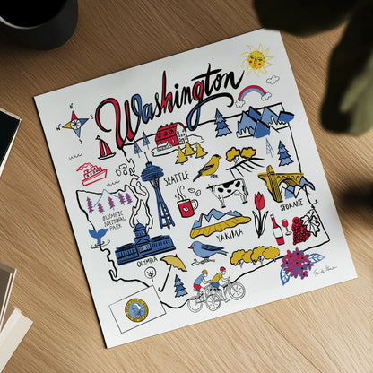 Washington by Farida Zaman. Shown as a detailed flat fine art print, highlighting archival giclee quality. Available as an archival giclee rolled canvas, fine art paper, or poster print. SKU 68460a.