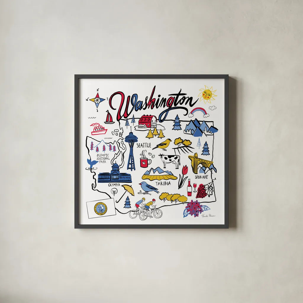 Washington by Farida Zaman. Shown in a sleek black glass frame for a contemporary gallery look. Available as an archival giclee rolled canvas, fine art paper, or poster print. SKU 68460a.