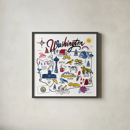 Washington by Farida Zaman. Shown in a sleek black glass frame for a contemporary gallery look. Available as an archival giclee rolled canvas, fine art paper, or poster print. SKU 68460a.