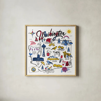 Washington by Farida Zaman. Shown in a natural wood glass frame for a timeless modern aesthetic. Available as an archival giclee rolled canvas, fine art paper, or poster print. SKU 68460a.