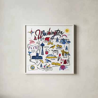 Washington by Farida Zaman. Shown in a crisp white glass frame for a clean and minimalist style. Available as an archival giclee rolled canvas, fine art paper, or poster print. SKU 68460a.