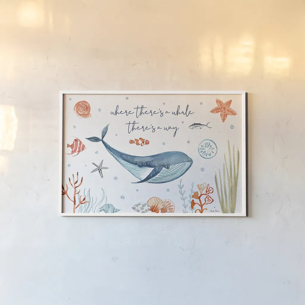 Whale Tale III by Farida Zaman. shown as a paper print in a white frame. Available as a archival giclee rolled canvas, fine art paper, or poster print. SKU 48994i.