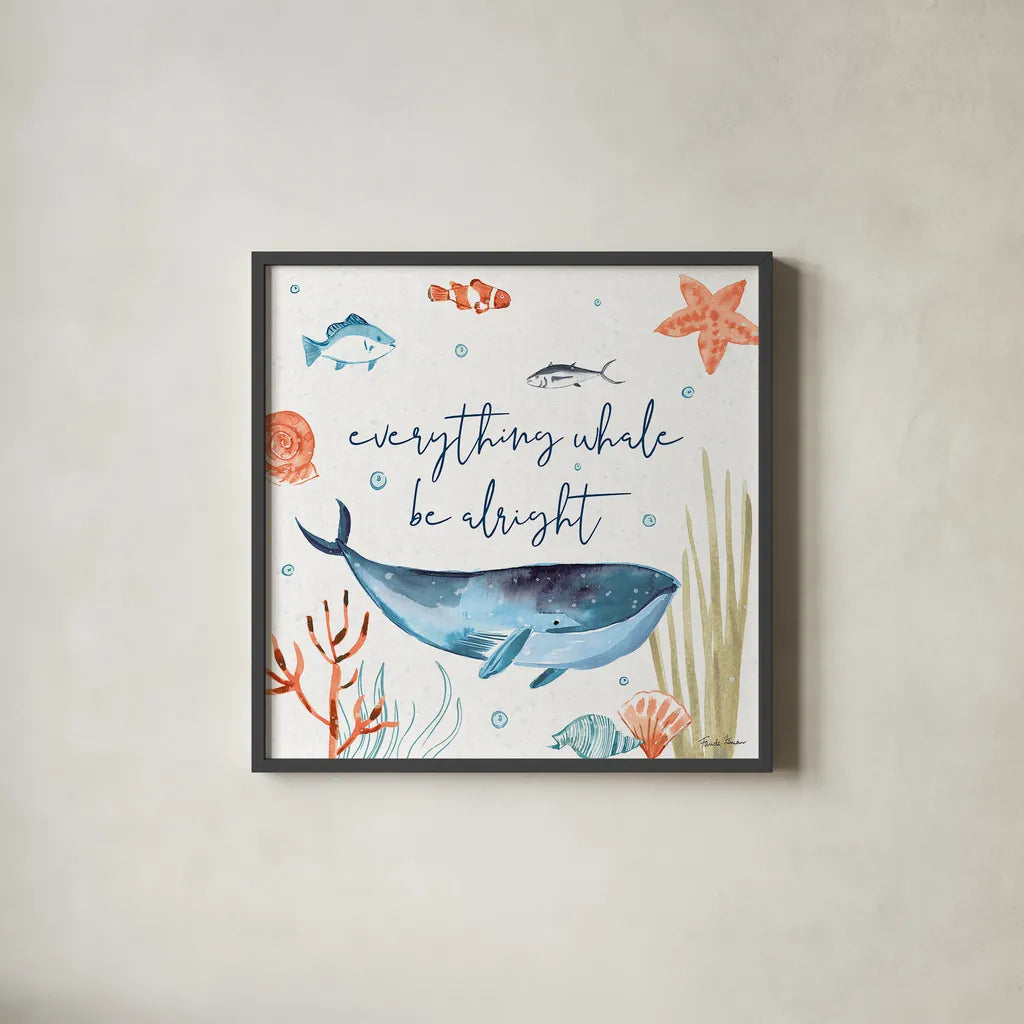 Whale Tale IV by Farida Zaman. Shown in a sleek black glass frame for a contemporary gallery look. Available as an archival giclee rolled canvas, fine art paper, or poster print. SKU 48995a.