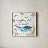 Whale Tale IV by Farida Zaman. Shown in a crisp white glass frame for a clean and minimalist style. Available as an archival giclee rolled canvas, fine art paper, or poster print. SKU 48995a.