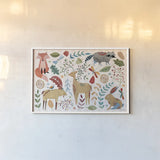 Whimsical Woodland I by Farida Zaman. shown as a paper print in a white frame. Available as a archival giclee rolled canvas, fine art paper, or poster print. SKU 58230i.