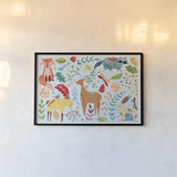 Whimsical Woodland I Pastel by Farida Zaman. shown as a paper print in a black flame. Available as a archival giclee rolled canvas, fine art paper, or poster print. SKU 58679i.