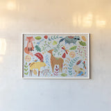 Whimsical Woodland I Pastel by Farida Zaman. shown as a paper print in a white frame. Available as a archival giclee rolled canvas, fine art paper, or poster print. SKU 58679i.