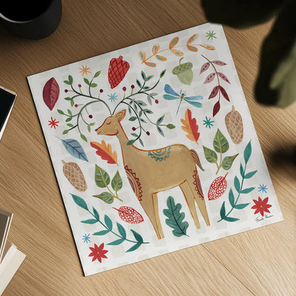 Whimsical Woodland III by Farida Zaman. Shown as a detailed flat fine art print, highlighting archival giclee quality. Available as an archival giclee rolled canvas, fine art paper, or poster print. SKU 58232a.