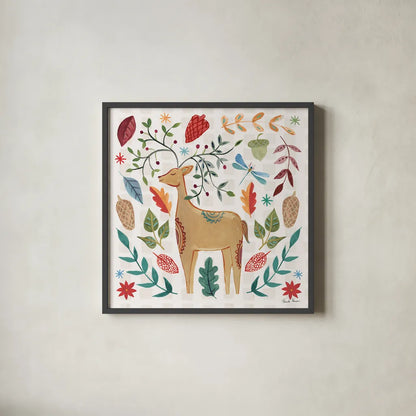Whimsical Woodland III by Farida Zaman. Shown in a sleek black glass frame for a contemporary gallery look. Available as an archival giclee rolled canvas, fine art paper, or poster print. SKU 58232a.