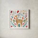 Whimsical Woodland III by Farida Zaman. Shown in a crisp white glass frame for a clean and minimalist style. Available as an archival giclee rolled canvas, fine art paper, or poster print. SKU 58232a.