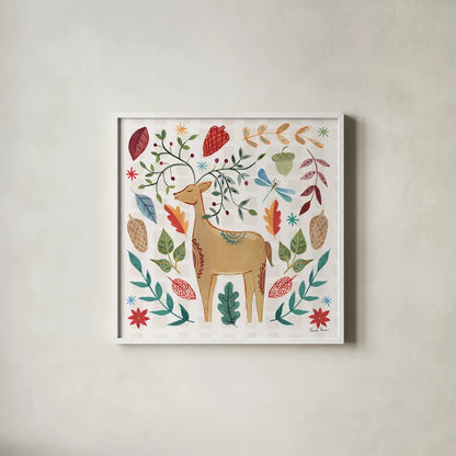 Whimsical Woodland III by Farida Zaman. Shown in a crisp white glass frame for a clean and minimalist style. Available as an archival giclee rolled canvas, fine art paper, or poster print. SKU 58232a.