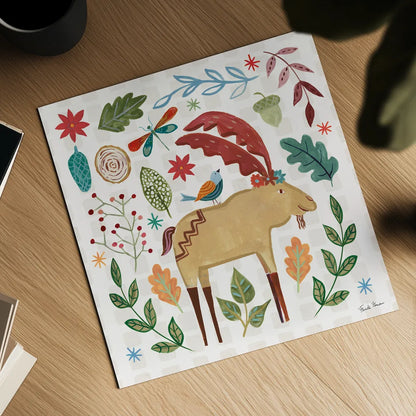 Whimsical Woodland IV by Farida Zaman. Shown as a detailed flat fine art print, highlighting archival giclee quality. Available as an archival giclee rolled canvas, fine art paper, or poster print. SKU 58233a.