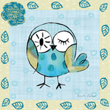 Whimsy Owls I by Farida Zaman. SKU 33111a. Archival Giclee Fine art print for wall decor.