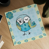 Whimsy Owls I by Farida Zaman. Shown as a detailed flat fine art print, highlighting archival giclee quality. Available as an archival giclee rolled canvas, fine art paper, or poster print. SKU 33111a.