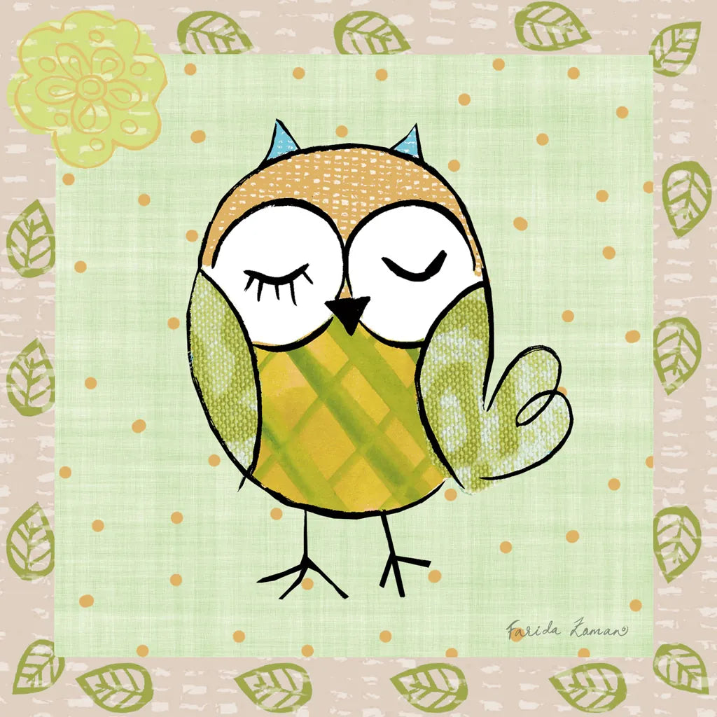 Whimsy Owls II by Farida Zaman. SKU 33112a. Archival Giclee Fine art print for wall decor.
